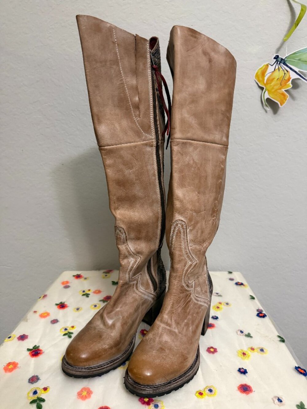 Freebird Calgary Distressed Tan Snake Leather Tall Boots
